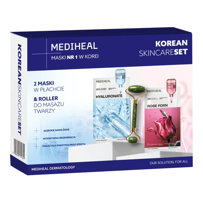 Zestaw nawilżająco-regenerujący 2 maski w płachcie i roller do twarzy, 2 x 24ml + 1 szt
